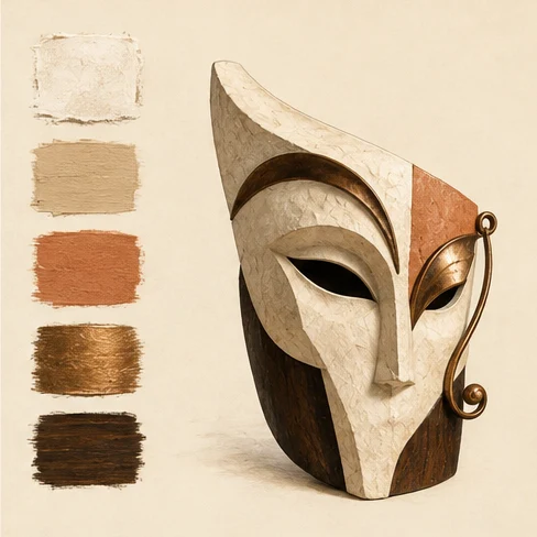 Digital mask with an ivory, bronze, brown and charcoal palette